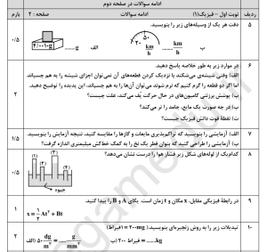 نمونه سوال امتحانی فیزیک
