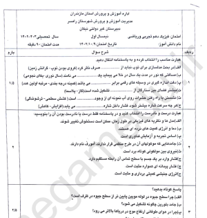 نمونه سوال امتحانی فیزیک