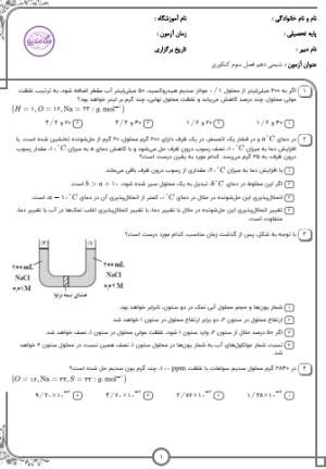 پکیج نمونه سوالات کنکور شیمی دهم -فصل سوم (10 سال اخیر ) / تستی