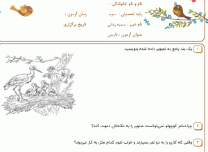 نمونه سوال فارسی سوم _ درس دوم ،سری اول