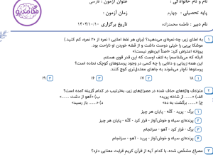 نمونه سوال فارسی چهارم _ فصل اول ودوم ، سری چهارم