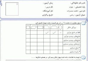 نمونه سوال ریاضی چهارم ،فصل ششم سری هشتم همراه با پاسخنامه